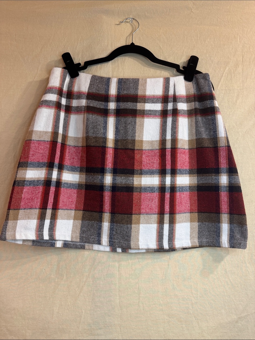 SHEIN Red, Cream & Brown Plaid Mini Skirt